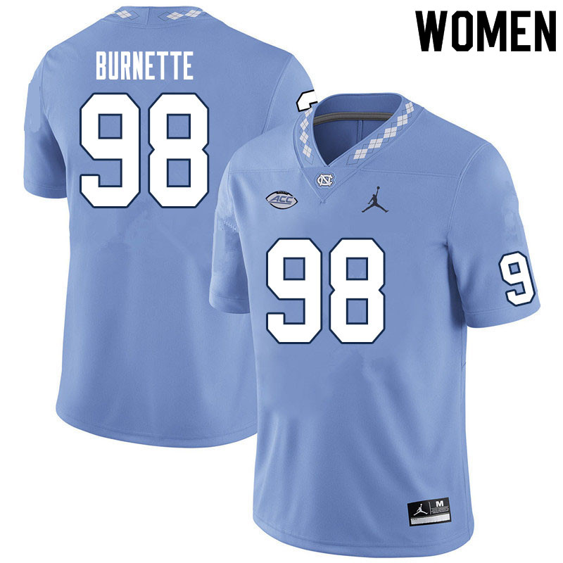 Women #98 Noah Burnette North Carolina Tar Heels College Football Jerseys Sale-Carolina Blue